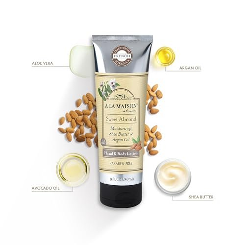 A LA MAISON Moisturizing Lotion, Sweet Almond - Nourishing French Formula for Dry Skin - Argan Oil, Pure Shea Butter, Essential Oils, Plant Based, Cruelty-Free, SLS and Paraben Free (8 Oz, 2 Pack) Avelisse