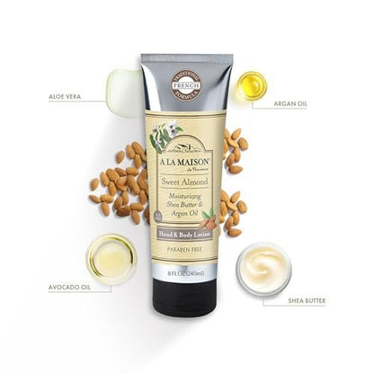 A LA MAISON Moisturizing Lotion, Sweet Almond - Nourishing French Formula for Dry Skin - Argan Oil, Pure Shea Butter, Essential Oils, Plant Based, Cruelty-Free, SLS and Paraben Free (8 Oz, 2 Pack) Avelisse