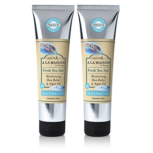 A LA MAISON De Provence Hand and Body Lotion – Natural Moisturizing Lotion with Argan Oil and Shea Butter for Dry Skin, Paraben & Phthalate Free, Fresh Sea Salt Scent, 8 Fl Oz (Pack of 2) Avelisse