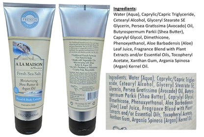 A LA MAISON De Provence Hand and Body Lotion – Natural Moisturizing Lotion with Argan Oil and Shea Butter for Dry Skin, Paraben & Phthalate Free, Fresh Sea Salt Scent, 8 Fl Oz (Pack of 2) Avelisse