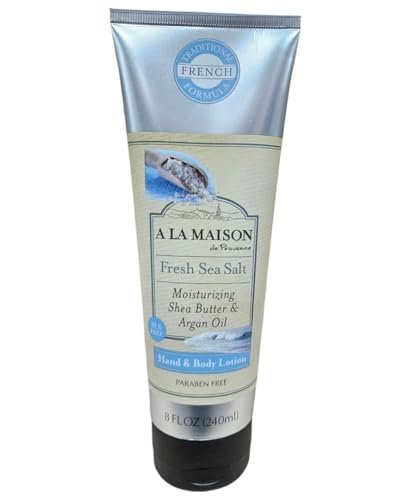 A LA MAISON De Provence Hand and Body Lotion – Natural Moisturizing Lotion with Argan Oil and Shea Butter for Dry Skin, Paraben & Phthalate Free, Fresh Sea Salt Scent, 8 Fl Oz (Pack of 2) Avelisse