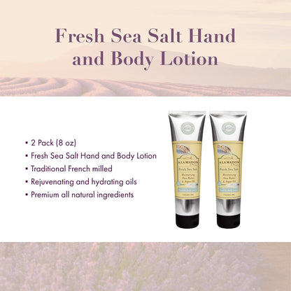 A LA MAISON De Provence Hand and Body Lotion – Natural Moisturizing Lotion with Argan Oil and Shea Butter for Dry Skin, Paraben & Phthalate Free, Fresh Sea Salt Scent, 8 Fl Oz (Pack of 2) Avelisse