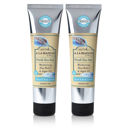 A LA MAISON De Provence Hand and Body Lotion – Natural Moisturizing Lotion with Argan Oil and Shea Butter for Dry Skin, Paraben & Phthalate Free, Fresh Sea Salt Scent, 8 Fl Oz (Pack of 2) Avelisse