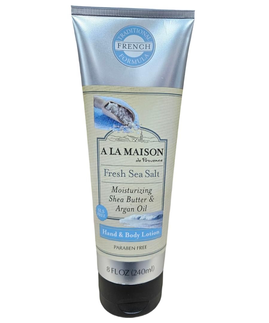 A LA MAISON De Provence Hand and Body Lotion – Natural Moisturizing Lotion with Argan Oil and Shea Butter for Dry Skin, Paraben & Phthalate Free, Fresh Sea Salt Scent, 8 Fl Oz (Pack of 2) Avelisse