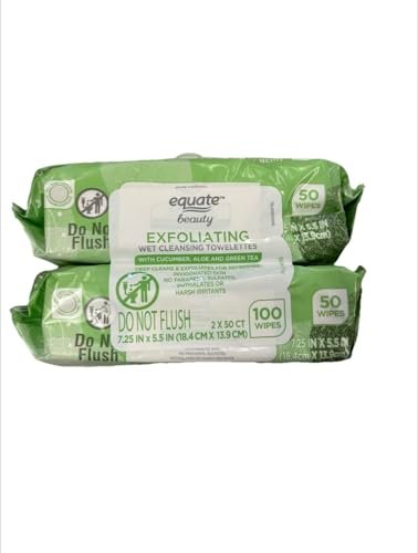 Equate Exfoliating Cloths & Towelettes - 50 Count (Pack of 2) - Cotton Face & Body Scrubs Avelisse