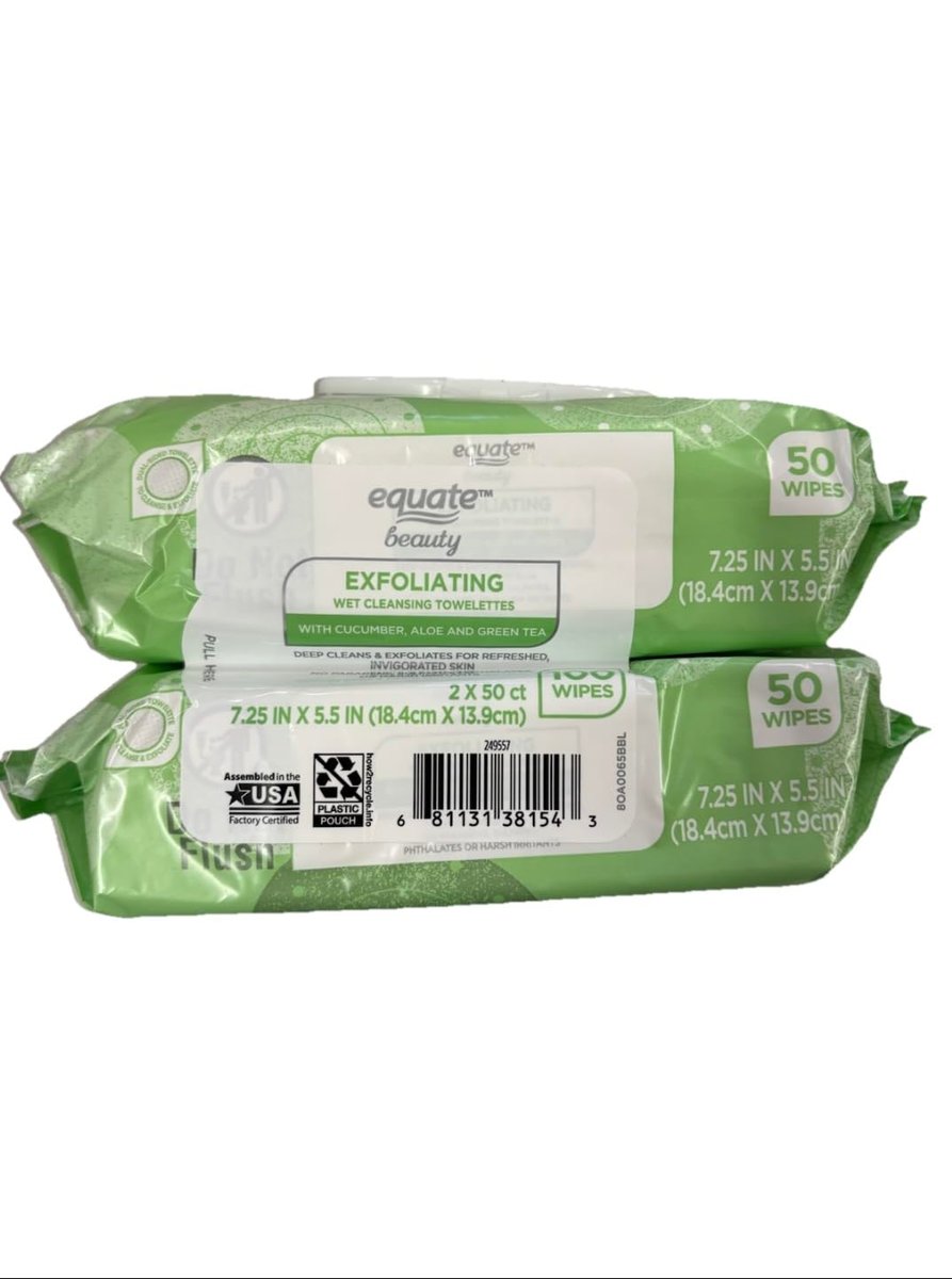 Equate Exfoliating Cloths & Towelettes - 50 Count (Pack of 2) - Cotton Face & Body Scrubs Avelisse