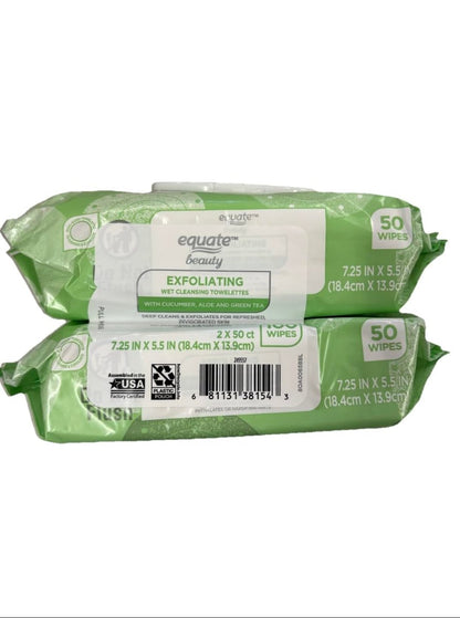 Equate Exfoliating Cloths & Towelettes - 50 Count (Pack of 2) - Cotton Face & Body Scrubs Avelisse