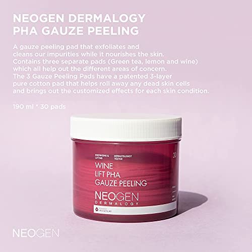 Dermalogy by Neogenlab Wine Lift PHA Gauze Peeling Pads - Exfoliating, Revitalizing & Firming Peeling Pad with AHA, BHA, PHA, LHA & Wine & Peptide & Collagen - Korean Skin Care (30 pads) - görsel 6