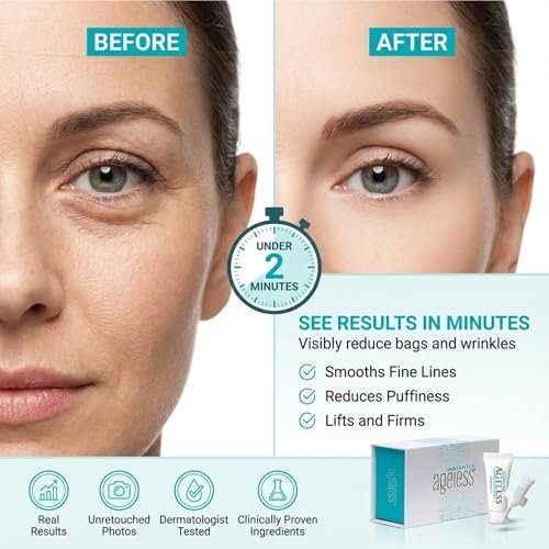 Instantly Ageless Instant Face Lift Cream – Anti-Aging Face Cream with Vitamin C, Wrinkle Tightener & Eye Cream for Puffiness (20 Vials) Avelisse
