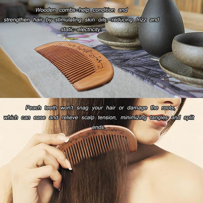 AKOAK Wooden Fine Tooth Comb – Anti-Static Hand Carved Pocket Size Travel Beard Comb for Women, Men, Children
