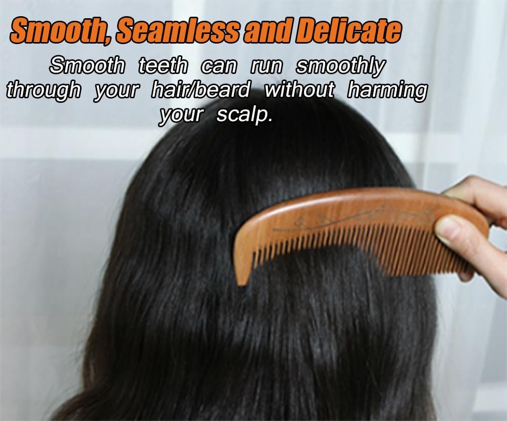AKOAK Wooden Fine Tooth Comb – Anti-Static Hand Carved Pocket Size Travel Beard Comb for Women, Men, Children - görsel 8