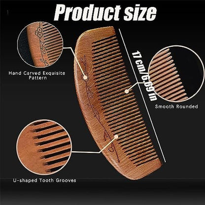 AKOAK Wooden Fine Tooth Comb – Anti-Static Hand Carved Pocket Size Travel Beard Comb for Women, Men, Children