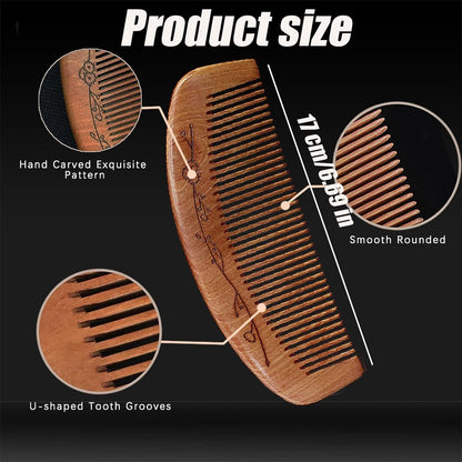 AKOAK Wooden Fine Tooth Comb – Anti-Static Hand Carved Pocket Size Travel Beard Comb for Women, Men, Children