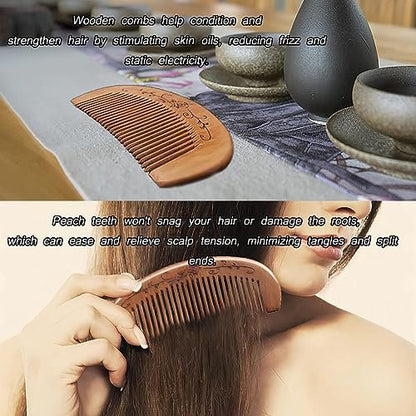 AKOAK Wooden Fine Tooth Comb – Anti-Static Hand Carved Pocket Size Travel Beard Comb for Women, Men, Children