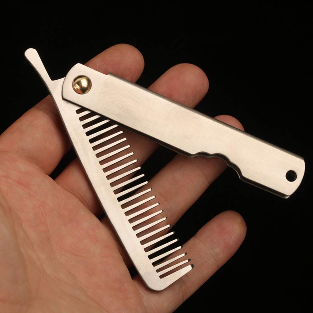 Aibote Foldable EDC TA2 Titanium Hair Comb – Pocket & Travel Comb for Men and Women (Silver) - görsel 1