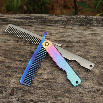 Aibote Foldable EDC TA2 Titanium Hair Comb – Pocket & Travel Comb for Men and Women (Silver)