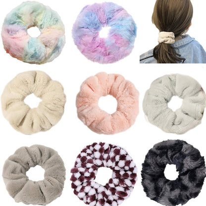 8 Pack Leopard Towel Scrunchies for Hair Drying - Tie Dye & Stripe Soft Microfiber Hair Ties, Thick Faux Fur Scrunchies, Frizz-Free Traceless Ponytail Holders