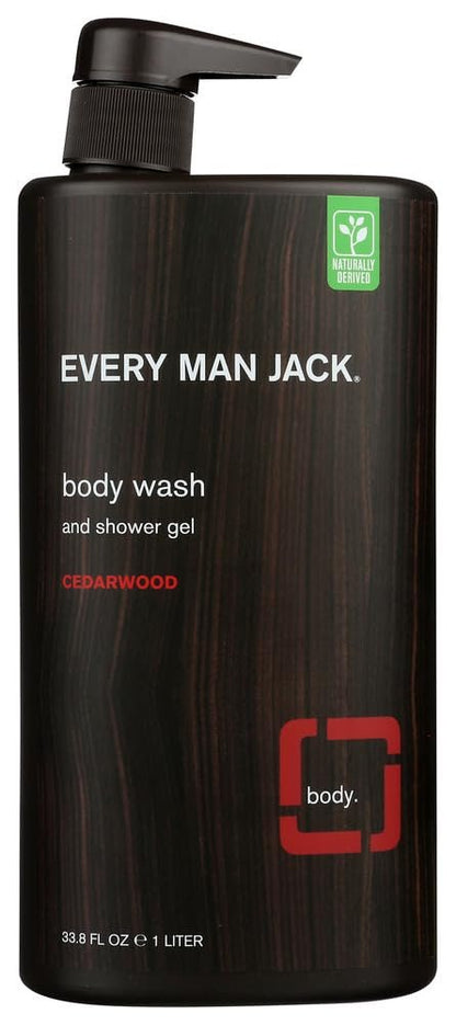 Every Man Jack Men's Body Wash - Cedarwood, 33 oz Twin Pack (2 Bottles) - Naturally Derived, Paraben-Free, Phthalate-Free, Dye-Free, Cruelty-Free Avelisse