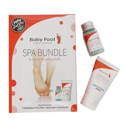 Baby Foot Spa Bundle - Original Exfoliant Foot Peel + Premium Salt Soak and Foot Scrub - Citrus Scent - Baby Soft Foot Exfoliation Set (5 Pack) Avelisse