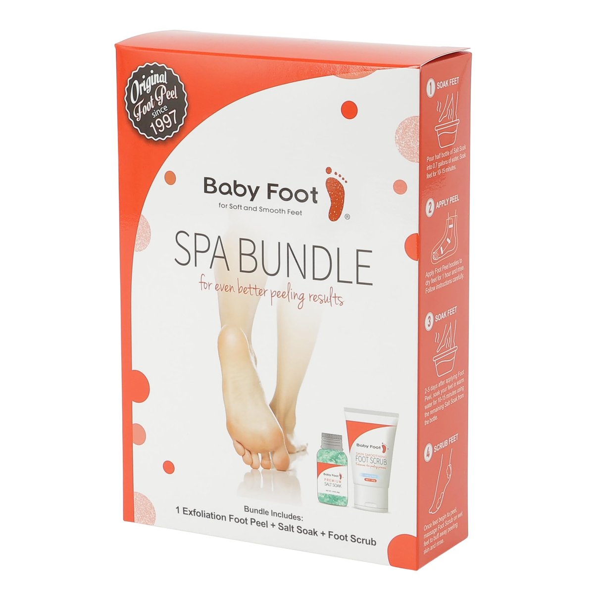 Baby Foot Spa Bundle - Original Exfoliant Foot Peel + Premium Salt Soak and Foot Scrub - Citrus Scent - Baby Soft Foot Exfoliation Set (5 Pack) Avelisse