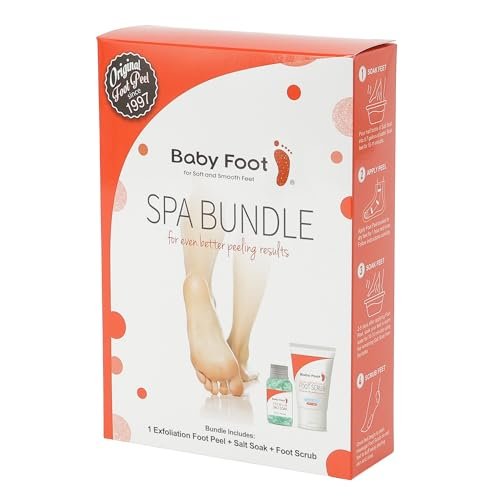 Baby Foot Spa Bundle - Original Exfoliant Foot Peel + Premium Salt Soak and Foot Scrub - Citrus Scent - Baby Soft Foot Exfoliation Set (5 Pack) Avelisse