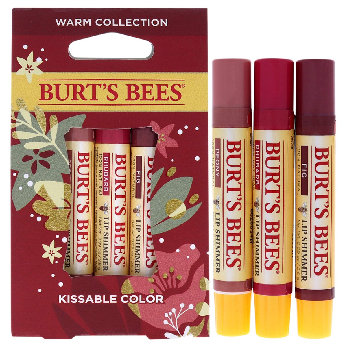 Burt's Bees Kissable Color Warm Collection Lip Shimmer - Peony, Rhubarb, Fig (3-Pack) Avelisse