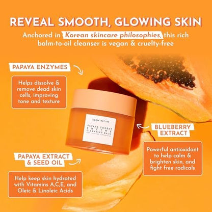 Glow Recipe Papaya Enzyme Cleansing Balm – Gentle Exfoliating Makeup Remover & Hydrating First Cleanser for Korean Double Cleanse (3.38 oz) Avelisse