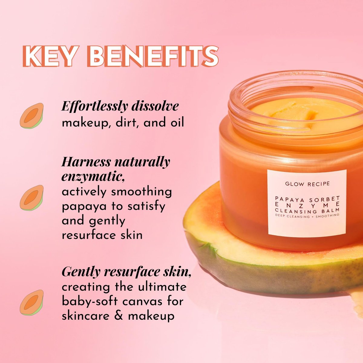 Glow Recipe Papaya Enzyme Cleansing Balm – Gentle Exfoliating Makeup Remover & Hydrating First Cleanser for Korean Double Cleanse (3.38 oz) Avelisse