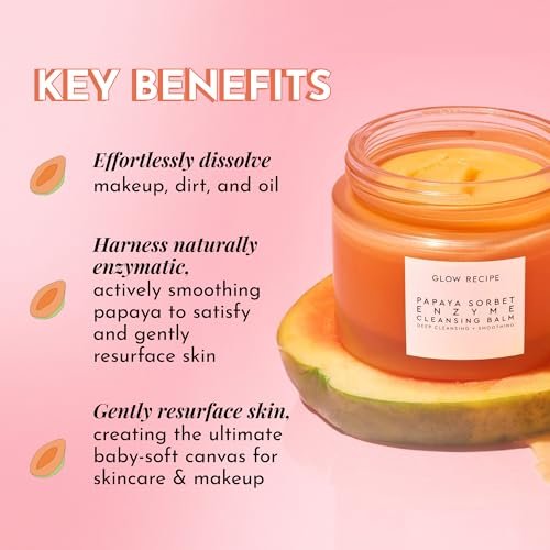 Glow Recipe Papaya Enzyme Cleansing Balm – Gentle Exfoliating Makeup Remover & Hydrating First Cleanser for Korean Double Cleanse (3.38 oz) Avelisse