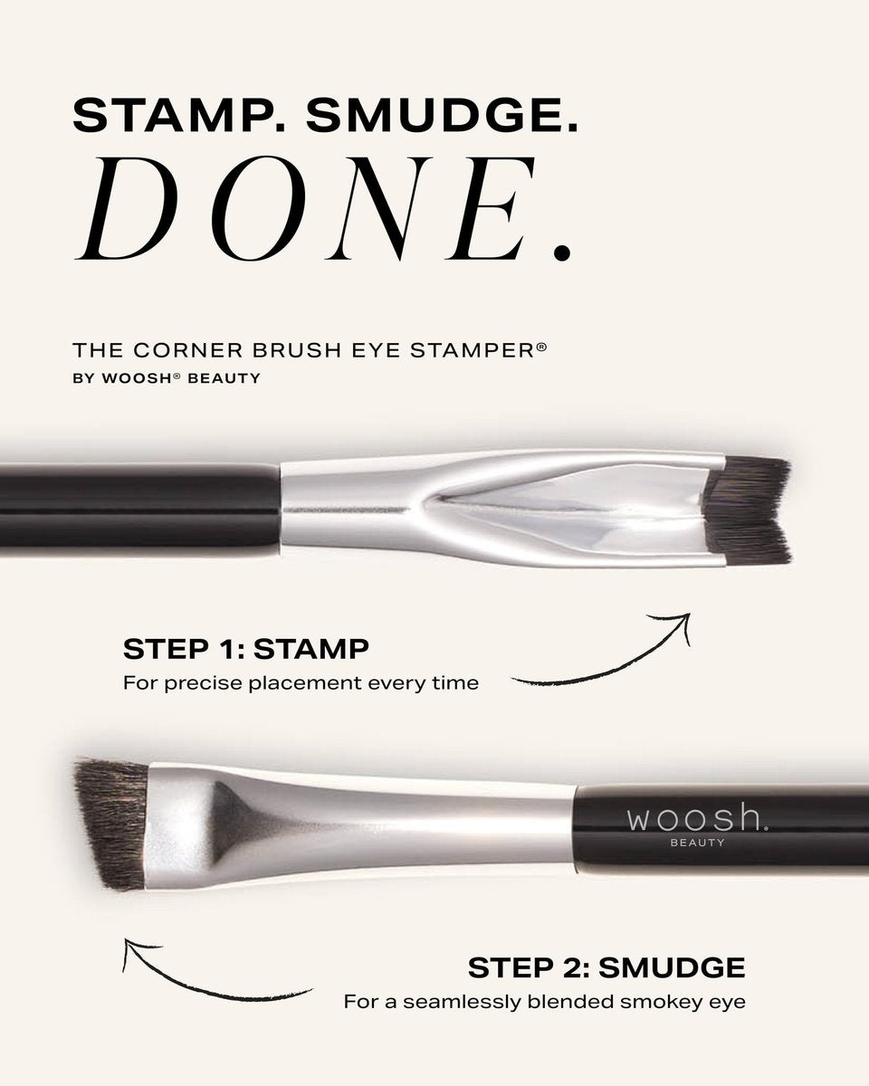 Woosh Beauty The Corner Brush Eye Stamper - Dual-Ended Smokey Eye & Eyeliner Brush with Soft Vegan Bristles (Black, 1 Count) Avelisse