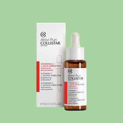 Collistar Attivi Puri Vitamin C Serum + Alpha Arbutin Face Drops - Anti-Ageing & Moisturising Serum for Sensitive Skin, Silicone-Free, 30 ml