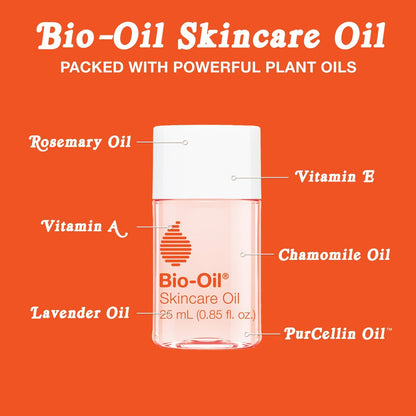 Bio-Oil Skincare Body Oil Serum for Scars and Stretch Marks, Face and Body Moisturizer with Vitamin E & A for Sensitive Dry Skin, Dermatologist Recommended, Travel Size, .85 oz, Pack of 3