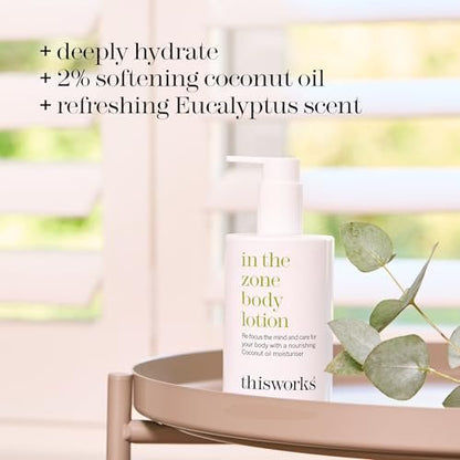 THISWORKS In The Zone Body Lotion 300ml – Hydrating Aromatherapy Body & Hand Lotion with Eucalyptus & Essential Oils, Lightweight Moisturizer for Dry Skin Avelisse