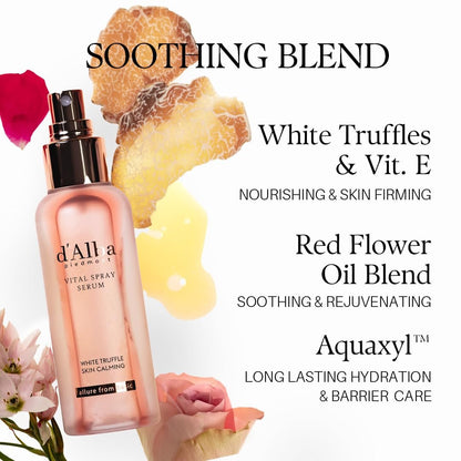 d'alba Piedmont White Truffle Vital Spray Serum - Vegan Calming Hydrating Facial Mist for Sensitive Skin, 3.38 fl oz