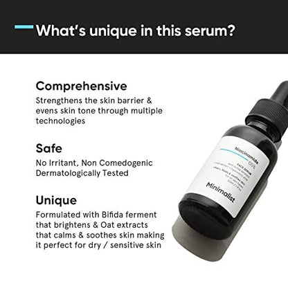Minimalist 5% Niacinamide Serum with 1% Hyaluronic Acid – Pore Minimizer for Oily Skin, Acne Marks & Blemishes, 1 Fl Oz