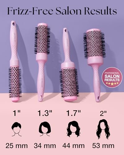 Lily England Round Blow Dry Brush Set for Women – Ceramic Ionic Volumizing Brush for Salon-Quality Blowouts (Shocking Pink, 4 Piece Set) Avelisse