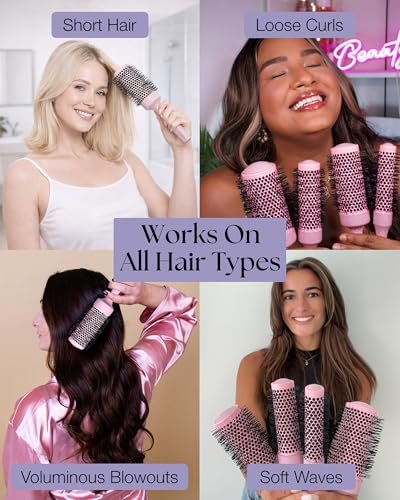 Lily England Round Blow Dry Brush Set for Women – Ceramic Ionic Volumizing Brush for Salon-Quality Blowouts (Shocking Pink, 4 Piece Set) Avelisse