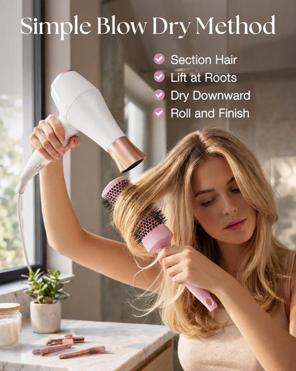 Lily England Round Blow Dry Brush Set for Women – Ceramic Ionic Volumizing Brush for Salon-Quality Blowouts (Shocking Pink, 4 Piece Set) Avelisse
