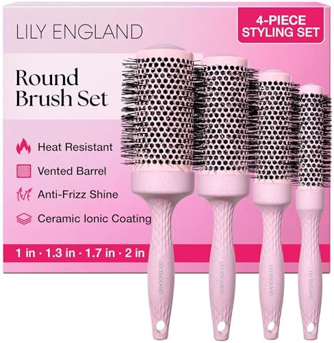 Lily England Round Blow Dry Brush Set for Women – Ceramic Ionic Volumizing Brush for Salon-Quality Blowouts (Shocking Pink, 4 Piece Set) Avelisse