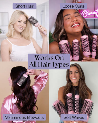 Lily England Round Blow Dry Brush Set for Women – Ceramic Ionic Volumizing Brush for Salon-Quality Blowouts (Shocking Pink, 4 Piece Set) Avelisse