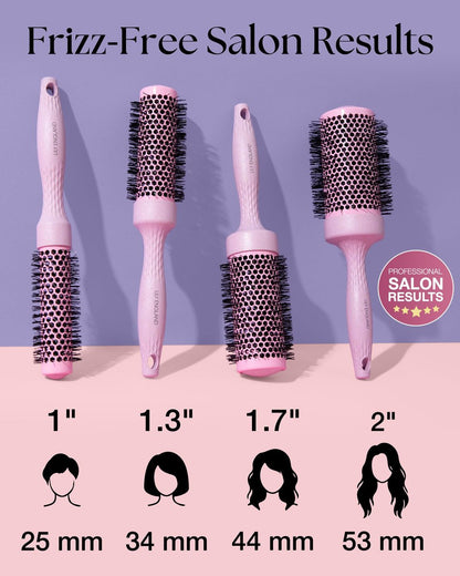 Lily England Round Blow Dry Brush Set for Women – Ceramic Ionic Volumizing Brush for Salon-Quality Blowouts (Shocking Pink, 4 Piece Set) Avelisse