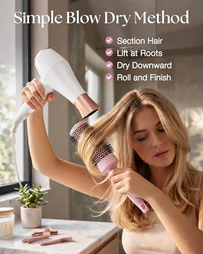 Lily England Round Blow Dry Brush Set for Women – Ceramic Ionic Volumizing Brush for Salon-Quality Blowouts (Shocking Pink, 4 Piece Set) Avelisse