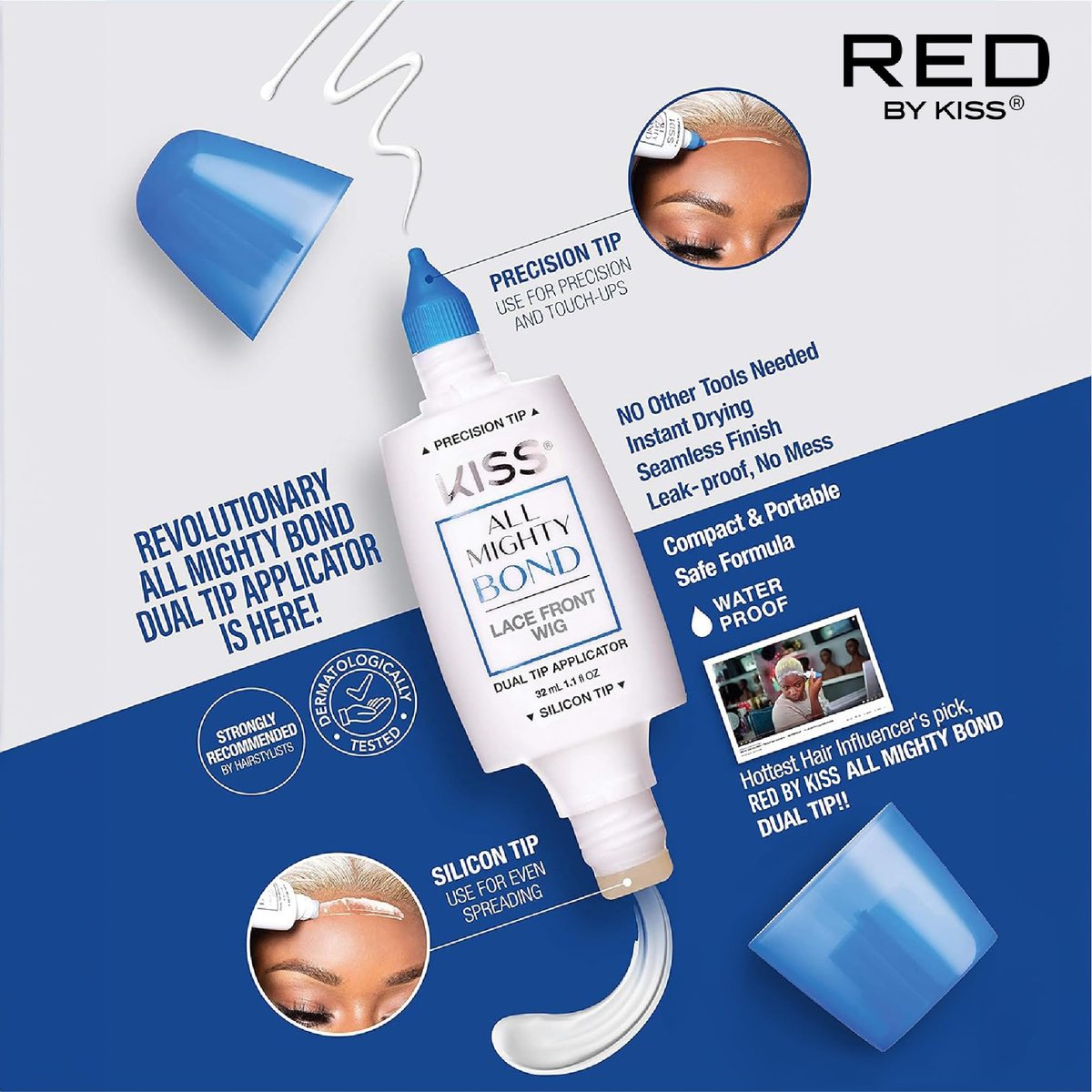 Red by Kiss All Mighty Bond Lace Front Wig Glue – Strong Hold, Water Resistant, Safe for Sensitive Skin (1.1 Fl Oz) Avelisse