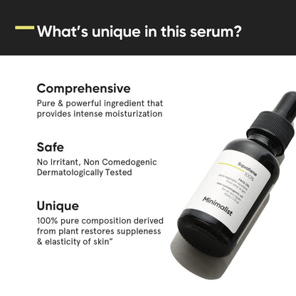 Minimalist Squalane 100% Plant Derived Face Oil – Deep Hydration, Reduces Fine Lines, Restores Skin Elasticity (1 Fl Oz / 30 ml)