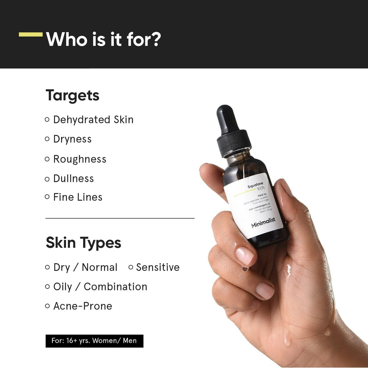 Minimalist Squalane 100% Plant Derived Face Oil – Deep Hydration, Reduces Fine Lines, Restores Skin Elasticity (1 Fl Oz / 30 ml) - görsel 3
