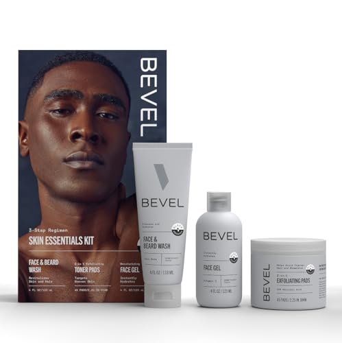Bevel Facial Skin Care Set for Men - Mens Skincare Kit with Face Wash, Glycolic Acid Exfoliating Pads, and Lightweight Moisturizer Avelisse