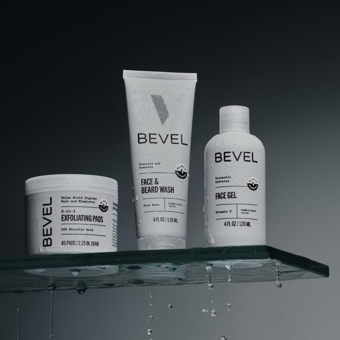 Bevel Facial Skin Care Set for Men - Mens Skincare Kit with Face Wash, Glycolic Acid Exfoliating Pads, and Lightweight Moisturizer Avelisse