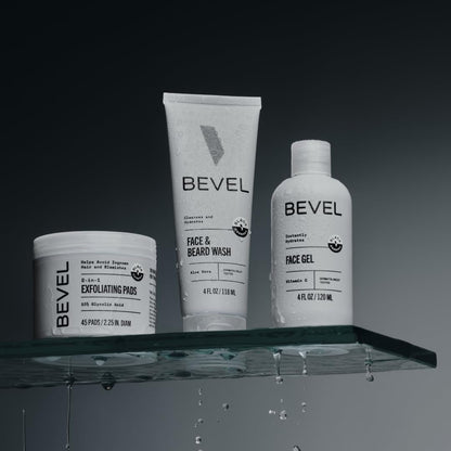 Bevel Facial Skin Care Set for Men - Mens Skincare Kit with Face Wash, Glycolic Acid Exfoliating Pads, and Lightweight Moisturizer Avelisse