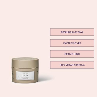 Maria Nila Minerals Clay - Defining Wax with Matte Texture, 3.4 Fl Oz, Hold 3/5, 100% Vegan & Sulfate/Paraben Free