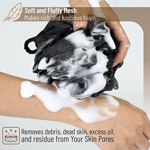 Slick Solutions Loofah with Handle - 17 Inch Long Wooden Handle Back Scrubber for Shower, Gray - görsel 10